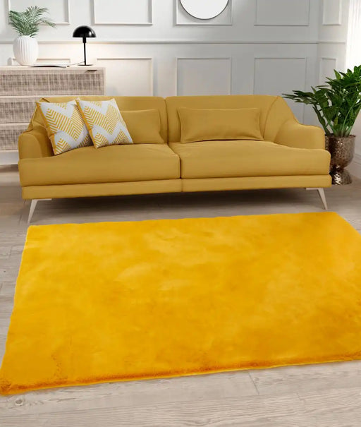 HMC luxe faux fur ochre Yellow Living Room  Rug.