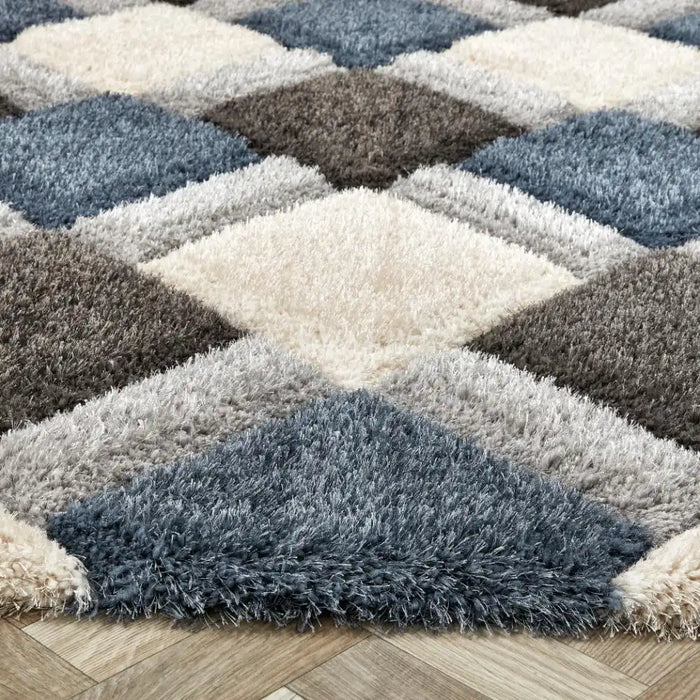 Origins 3d geo shaggy petrol blue Blue Living Room  Rug.