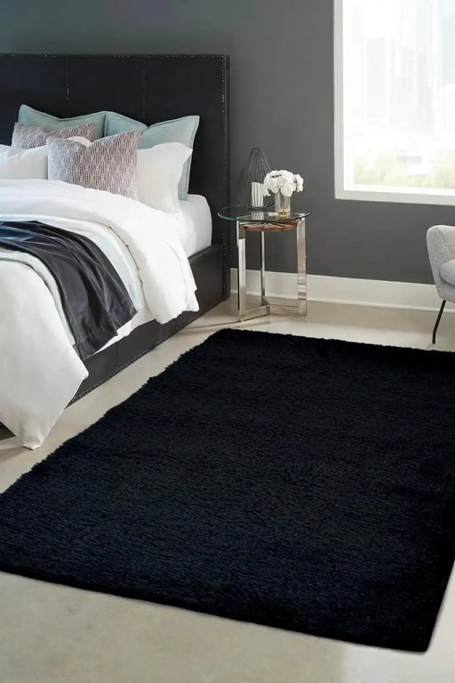 Homemaker snug melrose plain black Black Living Room Geometric Rug.