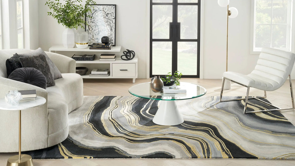 Nourison prismatic prs31 charcoal grey Grey, Multicoloured Living Room Wool Rug.