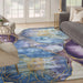 Nourison prismatic prs32 blue gold Blue, Multicoloured Living Room Wool Rug.