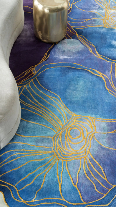 Nourison prismatic prs32 blue gold Blue, Multicoloured Living Room Wool Rug.
