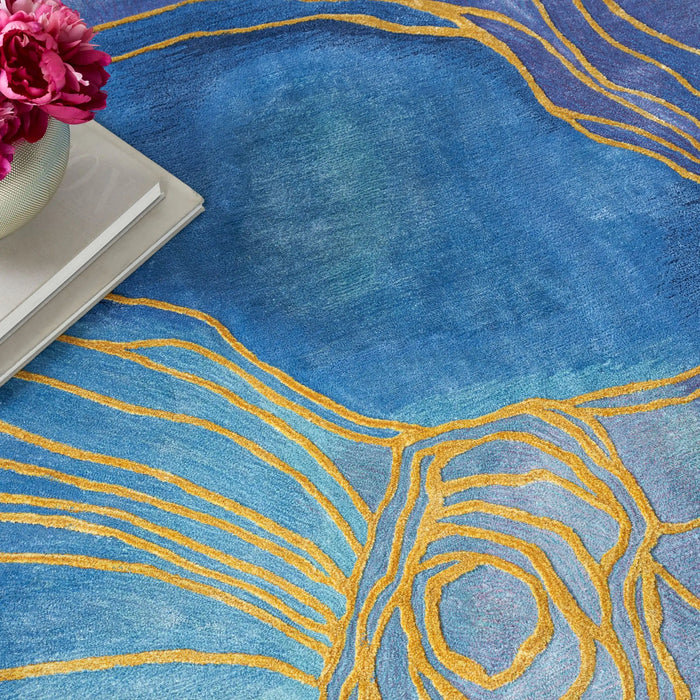 Nourison prismatic prs32 blue gold Blue, Multicoloured Living Room Wool Rug.