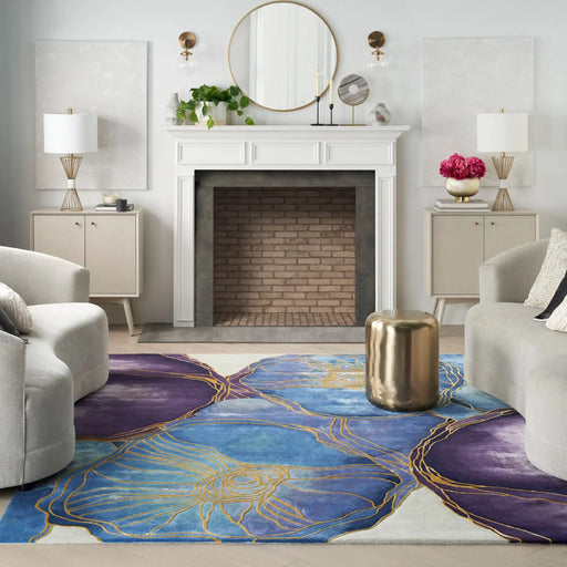 Nourison prismatic prs32 blue gold Blue, Multicoloured Living Room Wool Rug.