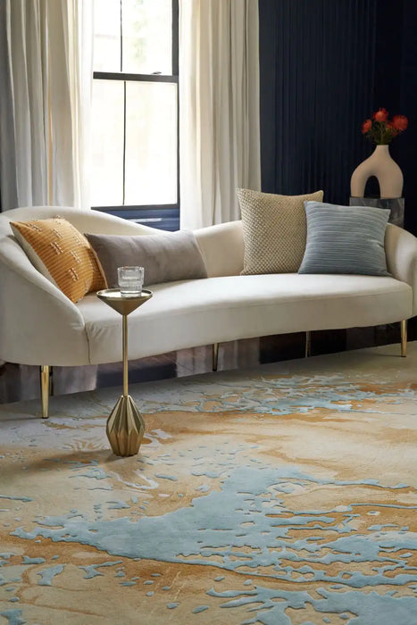Nourison prismatic prs36 sand blue Brown, Beige Living Room Wool Rug.