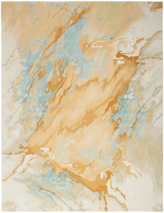 Nourison prismatic prs36 sand blue Brown, Beige Living Room Wool Rug.