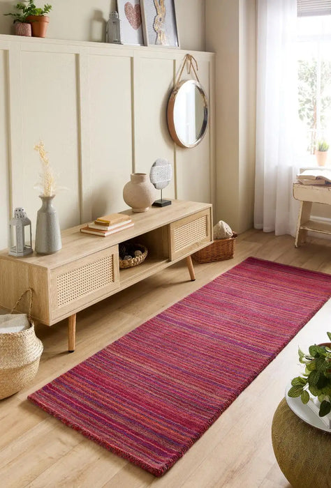 Origins fine stripe purple pink Purple, Pink, Red Living Room Wool Rug.