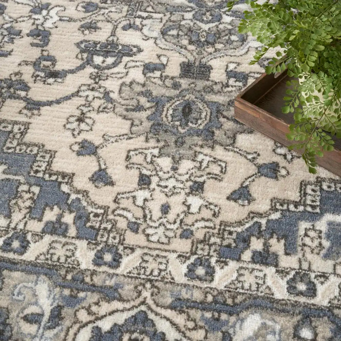 Nourison quarry qua05 ivory blue Blue, Ivory Living Room Moroccan Rug.