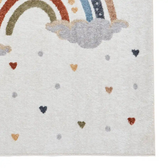 Think Rugs vida washable rainbow Ivory, Multicoloured Bedroom  Washable Rug.