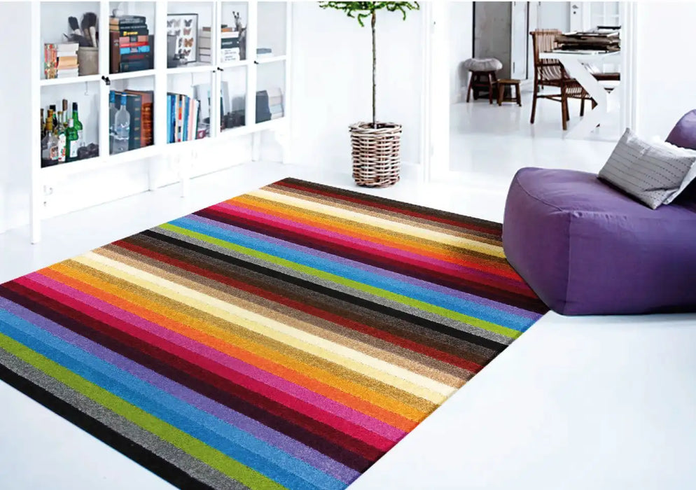 Likewise Matting linea rainbow Multicoloured Living Room Striped Rug.