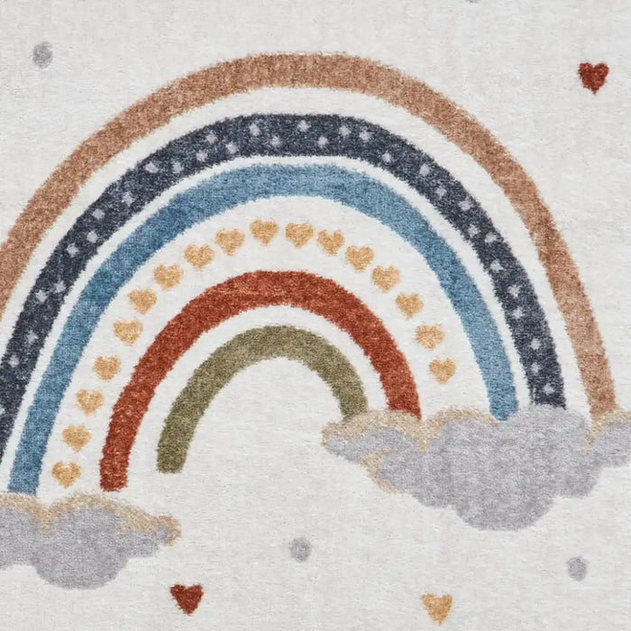 Think Rugs vida washable rainbow Ivory, Multicoloured Bedroom  Washable Rug.