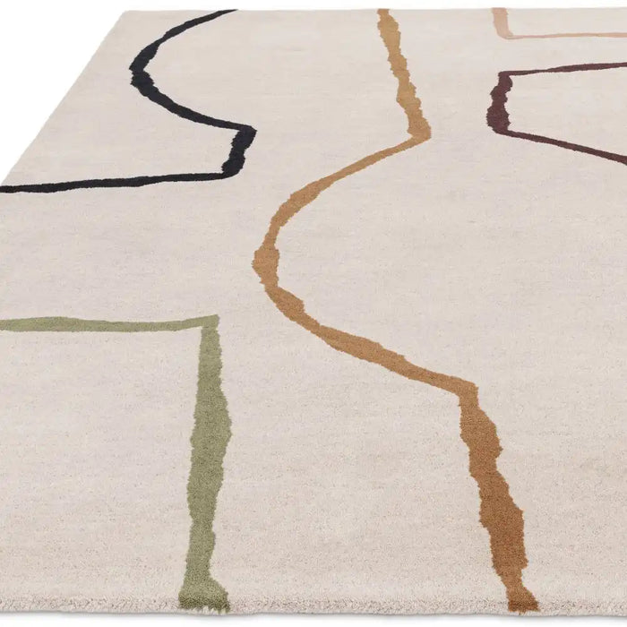 Asiatic reef rf22 linear multi Cream Living Room Wool Rug.