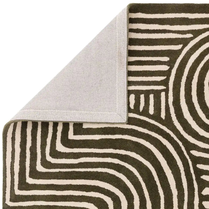 Asiatic reef rf30 curve forest Green, Cream Living Room Wool Rug.