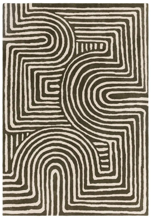 Asiatic reef rf30 curve forest Green, Cream Living Room Wool Rug.
