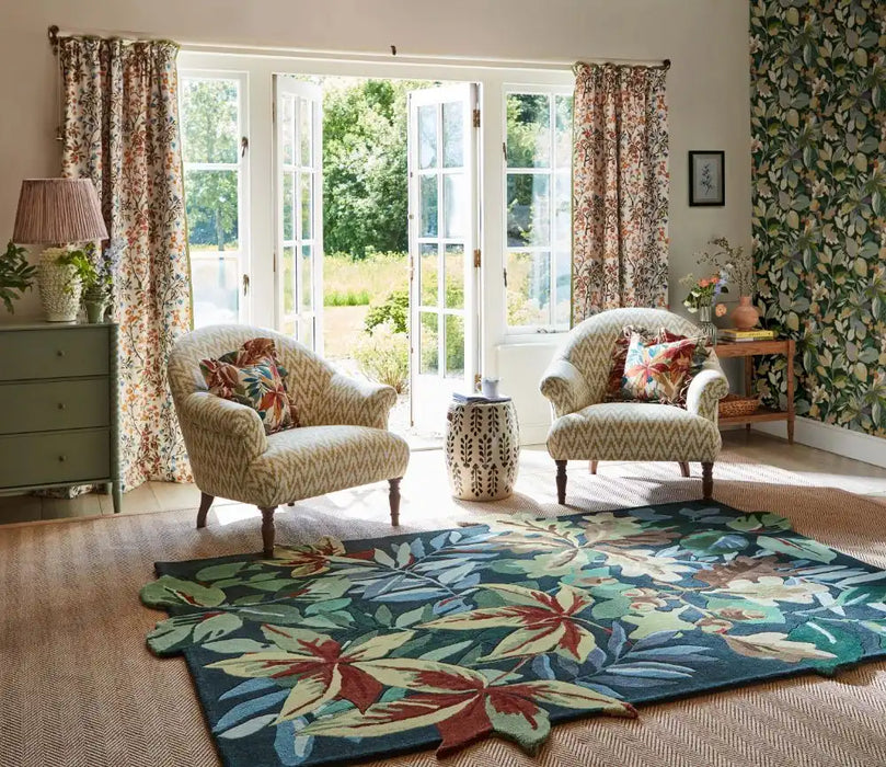 Sanderson sanderson robins wood forest green 146508 Blue, Green, Multicoloured Living Room Wool Rug.