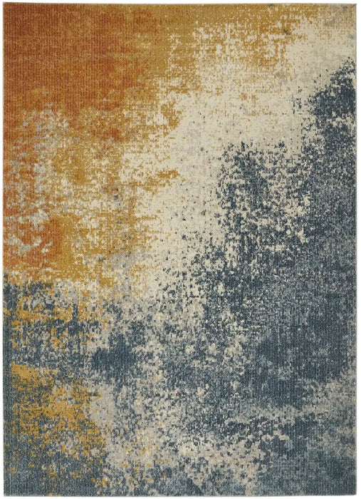 Nourison rossa ros13 light blue gold Blue, Multicoloured, Orange Living Room  Rug.
