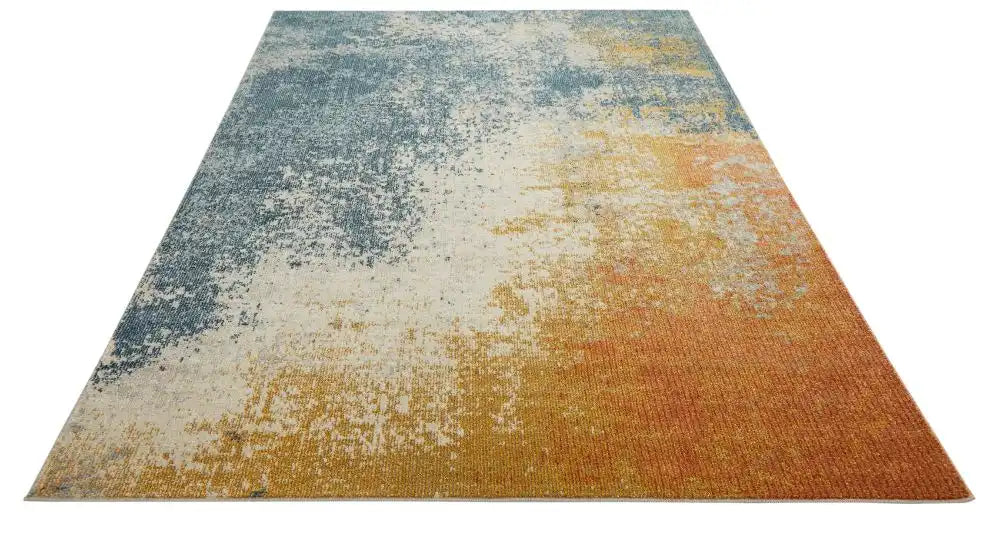 Nourison rossa ros13 light blue gold Blue, Multicoloured, Orange Living Room  Rug.