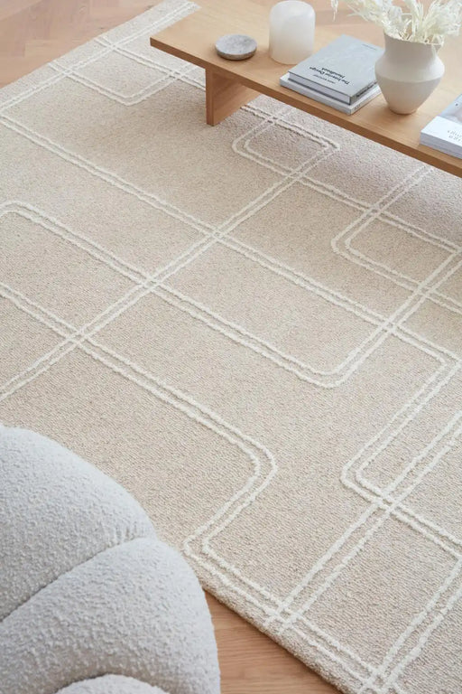 Asiatic ada sand Beige Living Room Wool Rug.