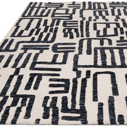 Asiatic mason script Blue, Ivory Living Room Geometric Rug.