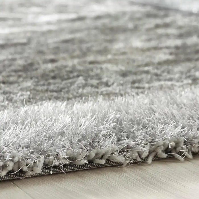 Origins shimmer border silver Grey Living Room Shaggy Rug.