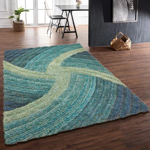 Rug Style 3d ultimate shaggy stella blue Blue Living Room Geometric Rug.