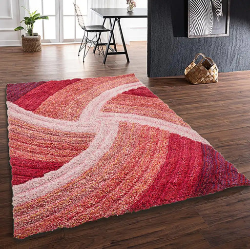 Rug Style 3d ultimate shaggy stella blush Pink Living Room Geometric Rug.