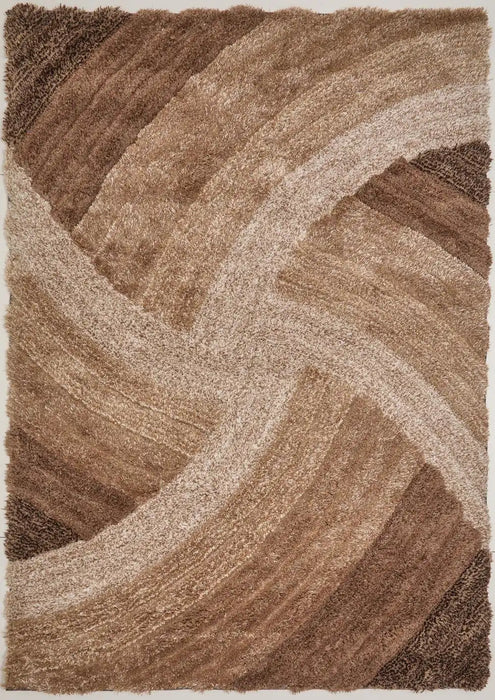Rug Style 3d ultimate shaggy stella brown Brown, Beige Living Room Geometric Rug.