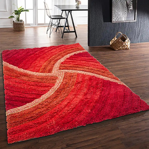 Rug Style 3d ultimate shaggy stella terracotta Orange Living Room Geometric Rug.