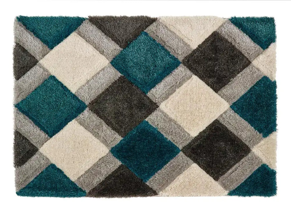 Origins 3d geo shaggy teal Blue, Teal Living Room  Rug.