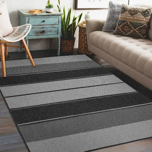 Likewise Matting duo weave indoor outdoor tonal stripes charcoal Grey Outdoor  Flat Weave Rug.