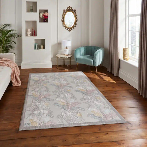 Think Rugs laurence llewelyn bowen tropicana pearl Grey Living Room Floral Rug.