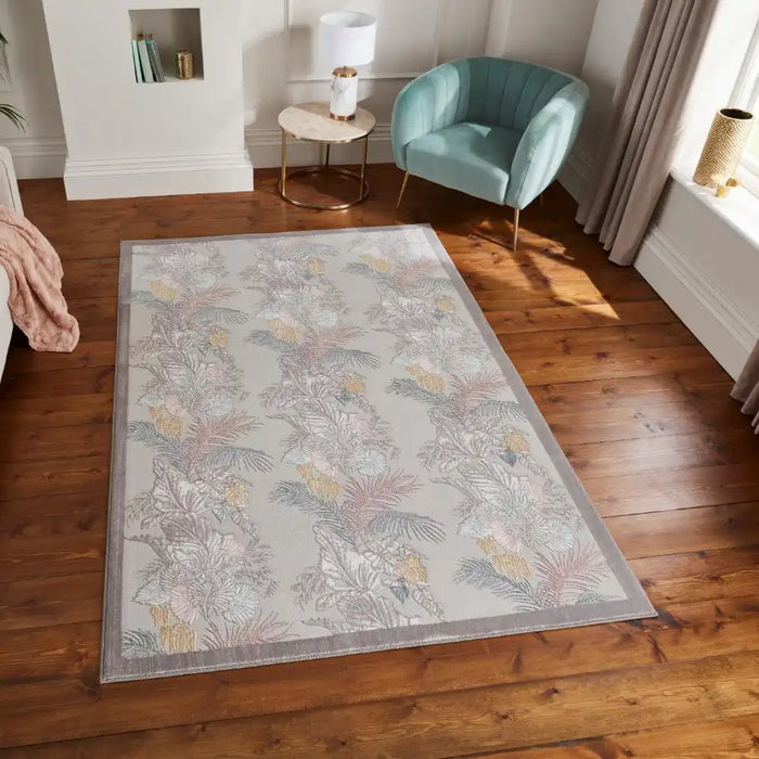 Think Rugs laurence llewelyn bowen tropicana pearl Grey Living Room Floral Rug.