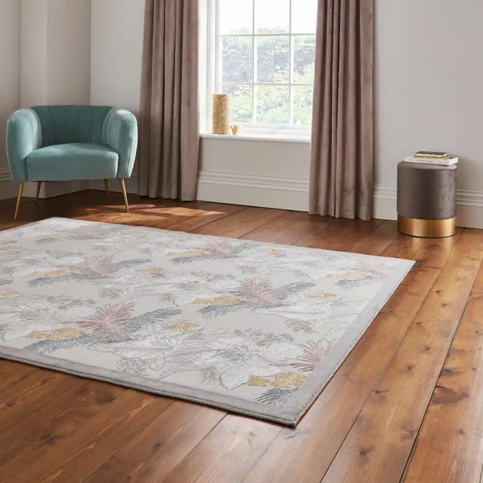 Think Rugs laurence llewelyn bowen tropicana pearl Grey Living Room Floral Rug.