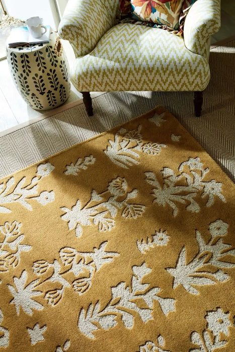 Sanderson sanderson woodland glade gold 146806 Yellow Living Room Wool Rug.