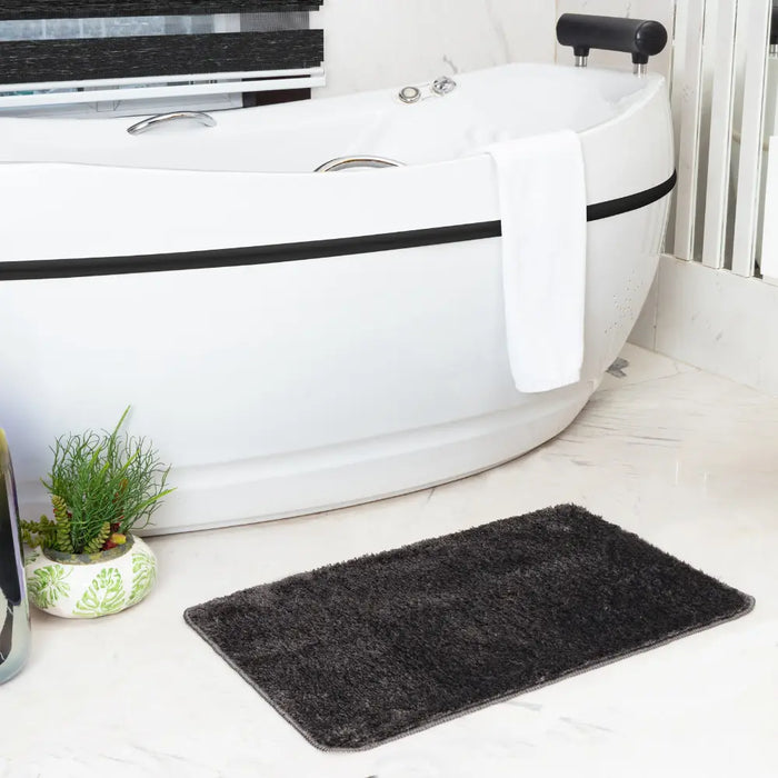 JUNE Machine Washable Non-Slip Grey Bathroom Rug Grey