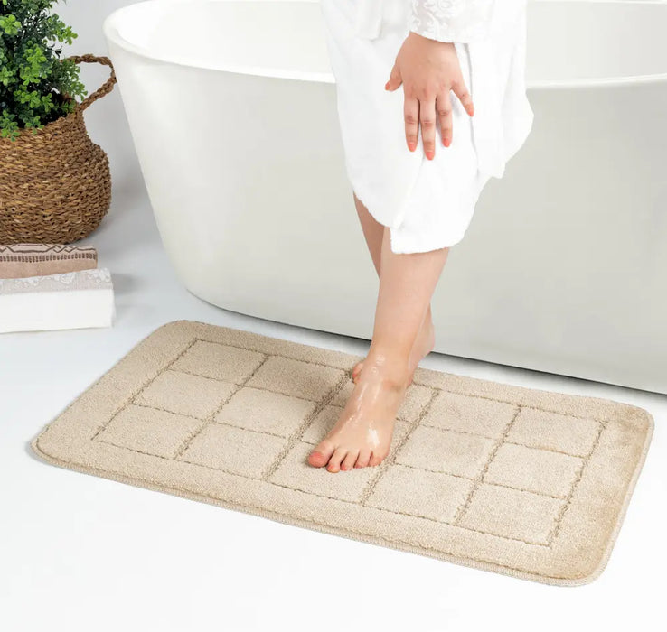 NOELLE Piece Machine Washable Non-Slip Beige Bathroom Rug Set Beige