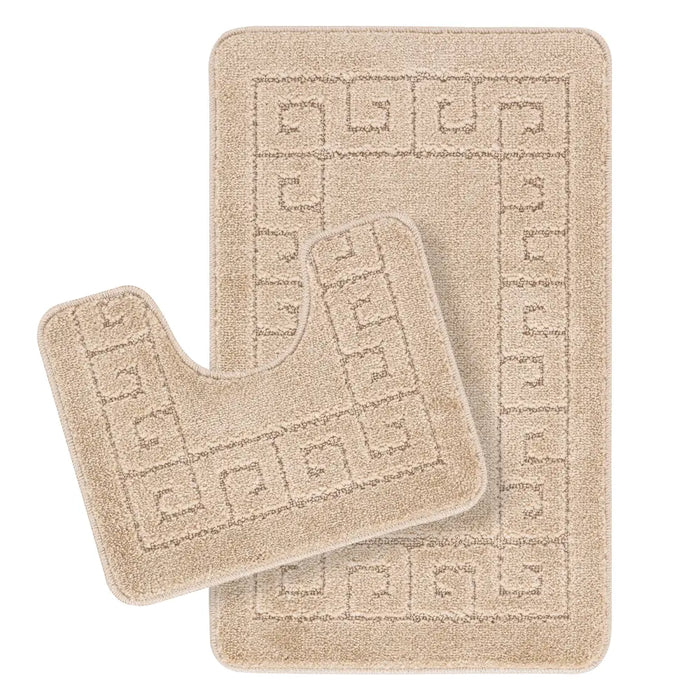 POPPY Piece Machine Washable Non-Slip Beige Bathroom Rug Set Beige