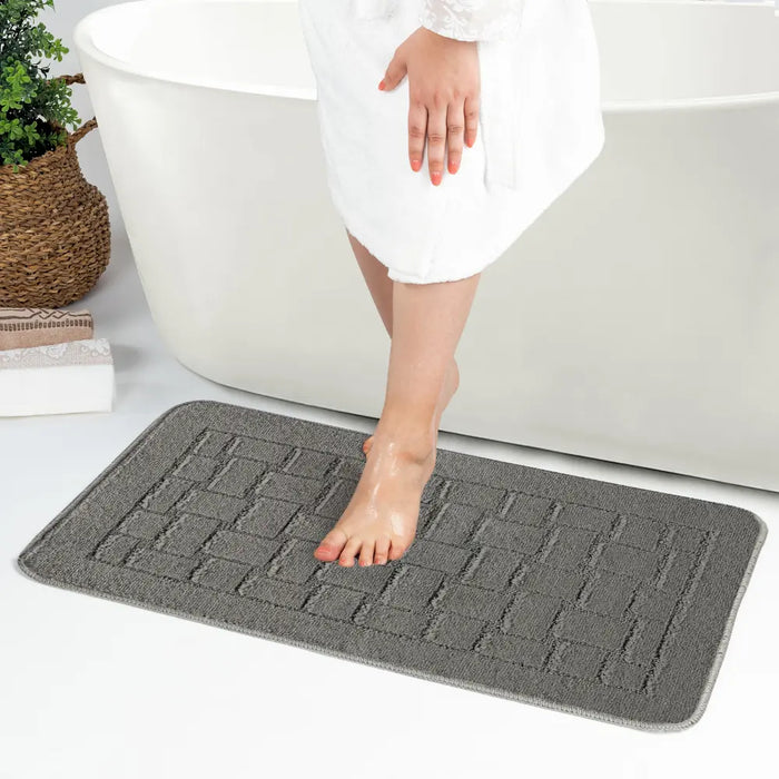 TEGAN Piece Machine Washable Non-Slip Dark Grey Bathroom Rug Set Grey