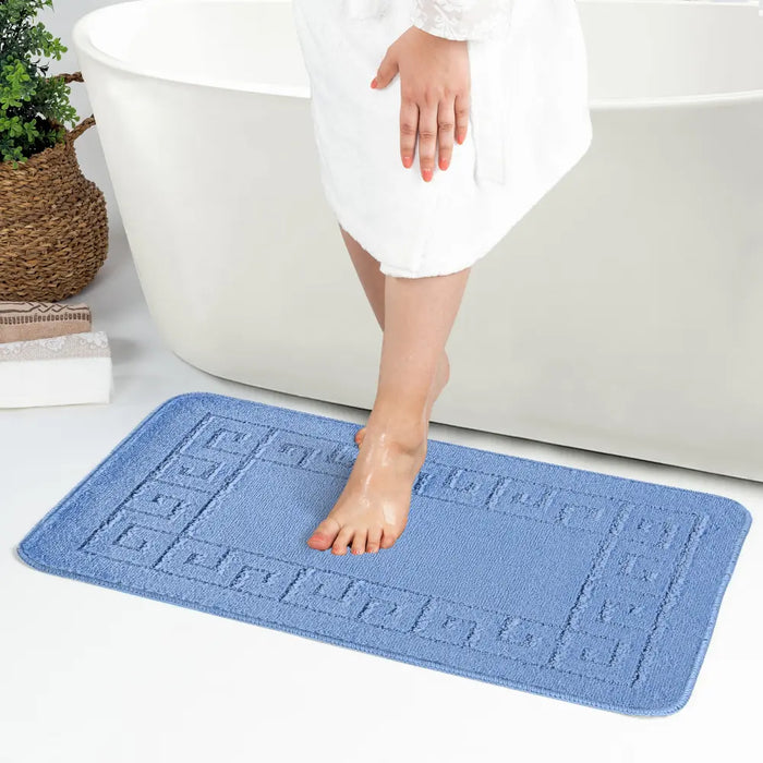 POPPY Piece Machine Washable Non-Slip Blue Bathroom Rug Set Blue