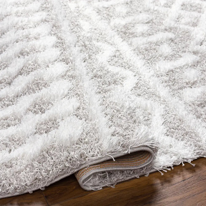 NOUR Shaggy Geometric Plush Pile Light Grey Rug